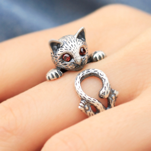 990 Sterling Silver Retro Small Cute Cat Ring